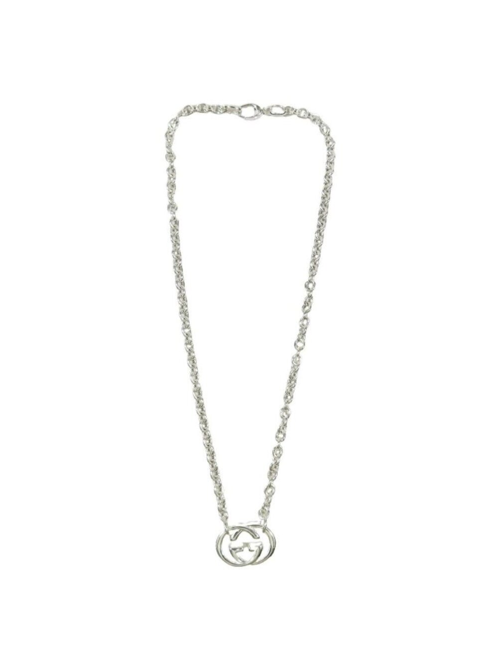 Gucci Polished Interlocking Logo Chain Necklace GG Pendant Silver - Picture 3 of 6